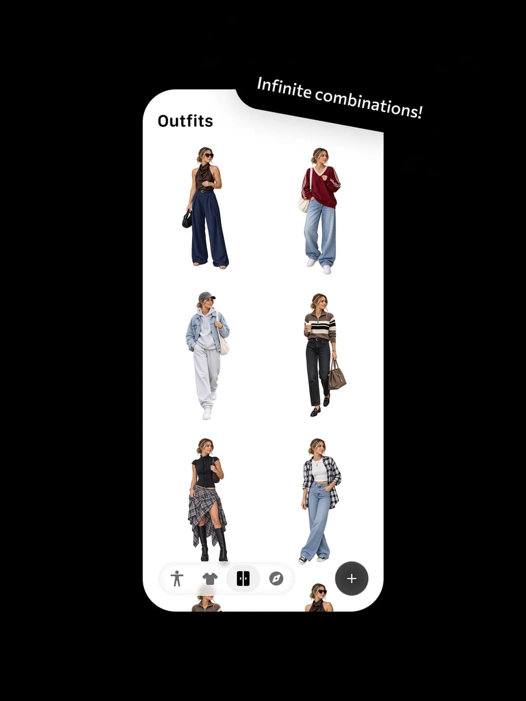 A grid of saved outfits on your avatar