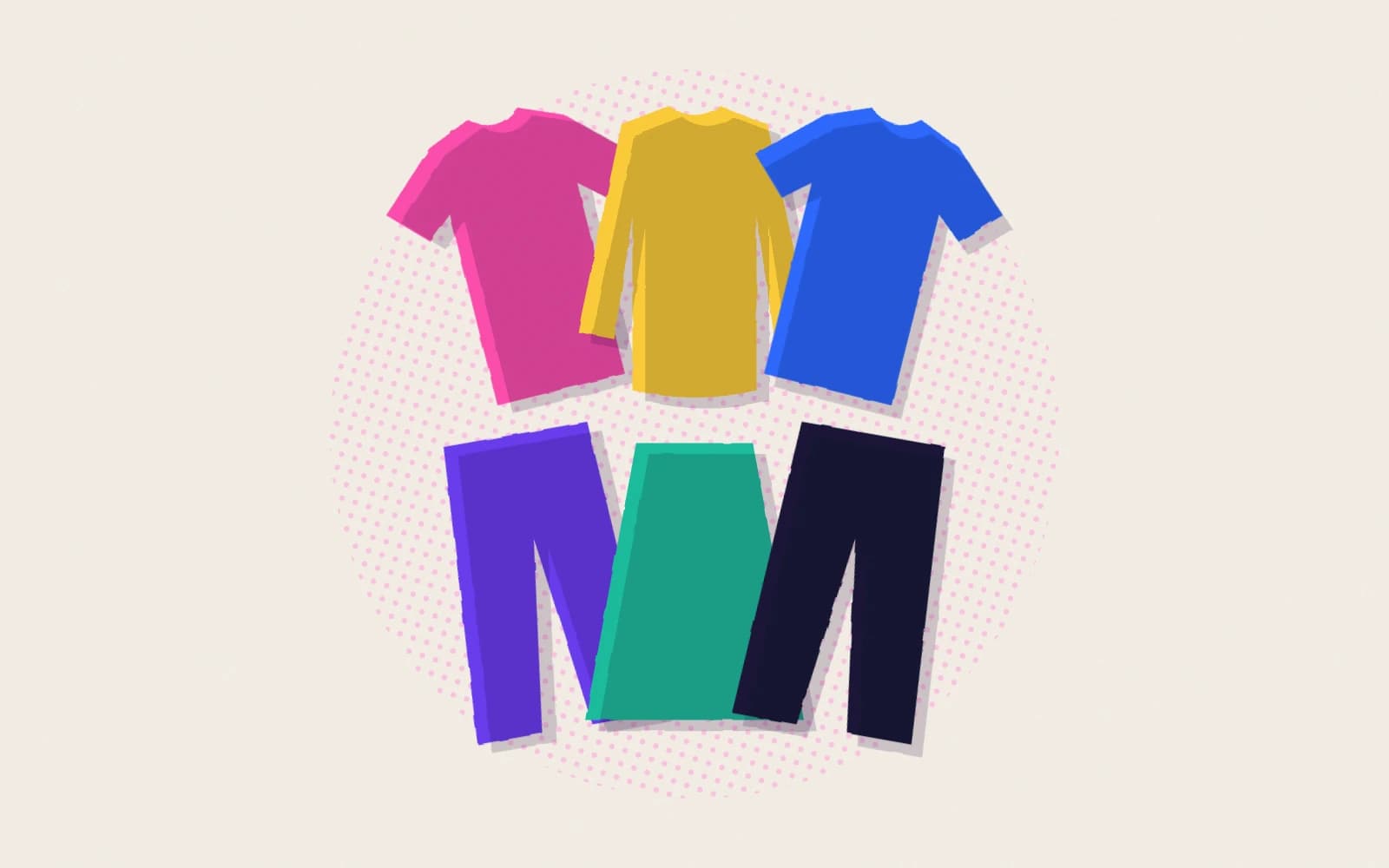 Illustration: three tops and three bottoms combined into nine outfits